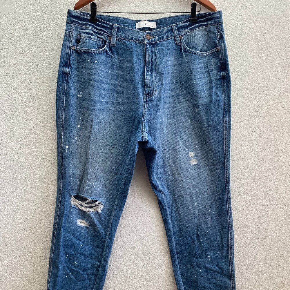 KanCan Lorelei Ultra High Rise Mom Jeans Medium Distressed Wash Size 16W EUC